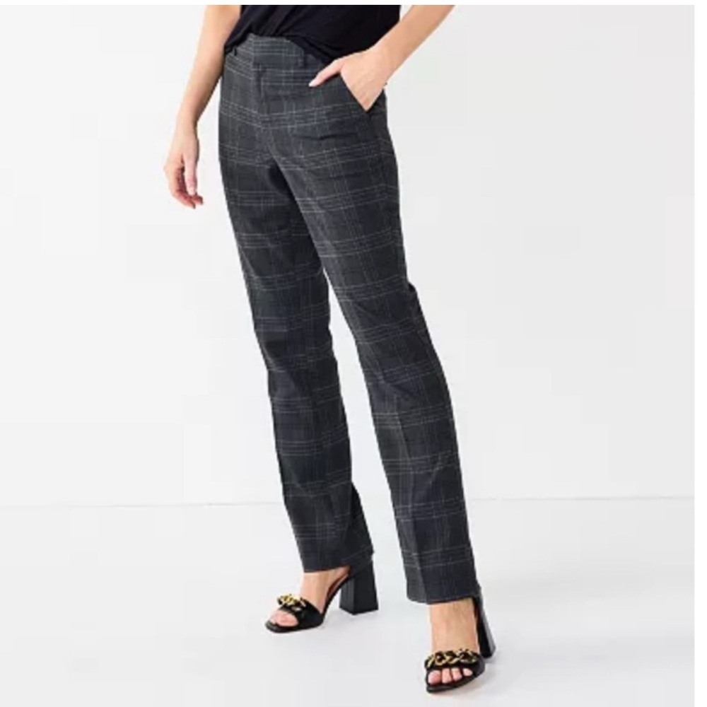 Nine West Charcoal Plaid Straight Leg Pants